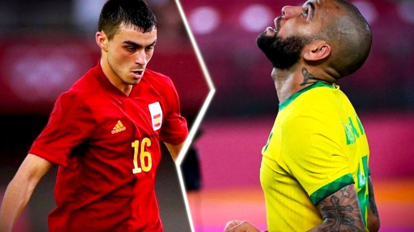 Dani Alves y Pedri chocan en la Final Olímpica, ¡20 años no son nada!