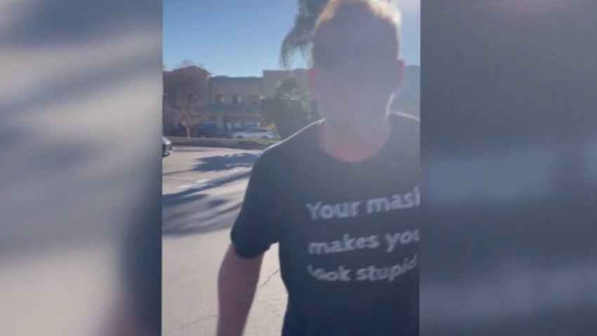 The man could be seen on camera in a shopping center parking lot near a La Crescenta middle school, angrily ranting about masks, falsely claiming they don’t work, and profanely insulting the cameraman.