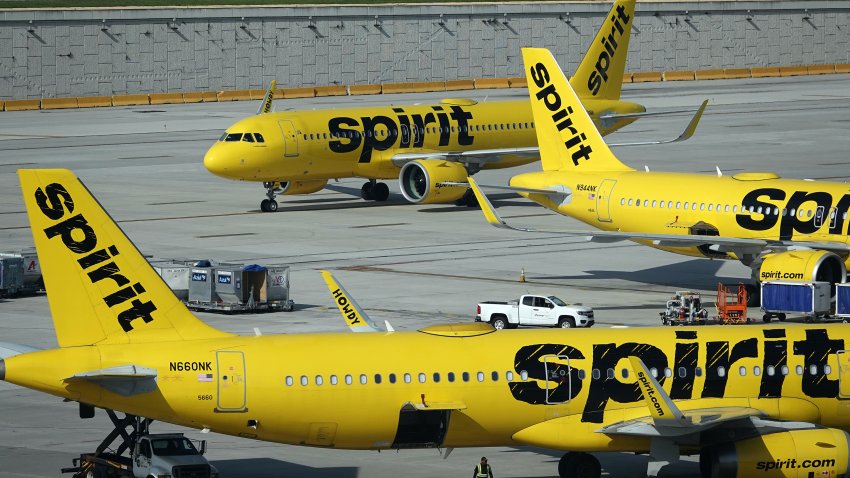 Spirit Airlines jetliners on the tarmac at Fort Lauderdale Hollywood International Airport. (Joe Cavaretta/South Florida Sun Sentinel/Tribune News Service via Getty Images)