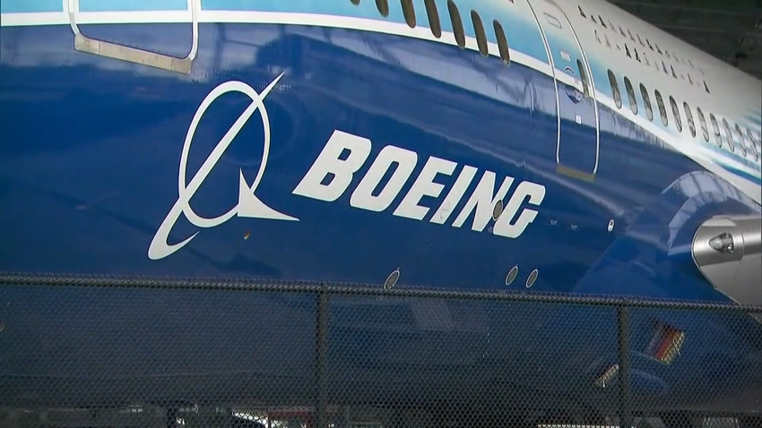 Boeing logo on an airplane.