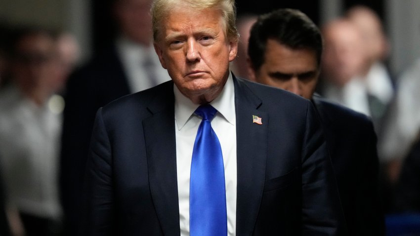 Former President Donald Trump walks to make comments to members of the media after being found guilty on 34 felony counts of falsifying business records in the first degree at Manhattan Criminal Court, Thursday, May 30, 2024.