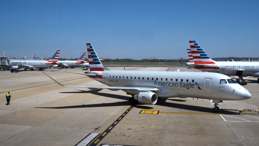 WASHINGTON, D.C. – APRIL 18, 2018:  An American Airlines Embraer ERJ-175 passenger aircraft is pushed from its gate at Ronald Reagan Washington National Airport in Washington, D.C. (Photo by Robert Alexander/Getty Images)