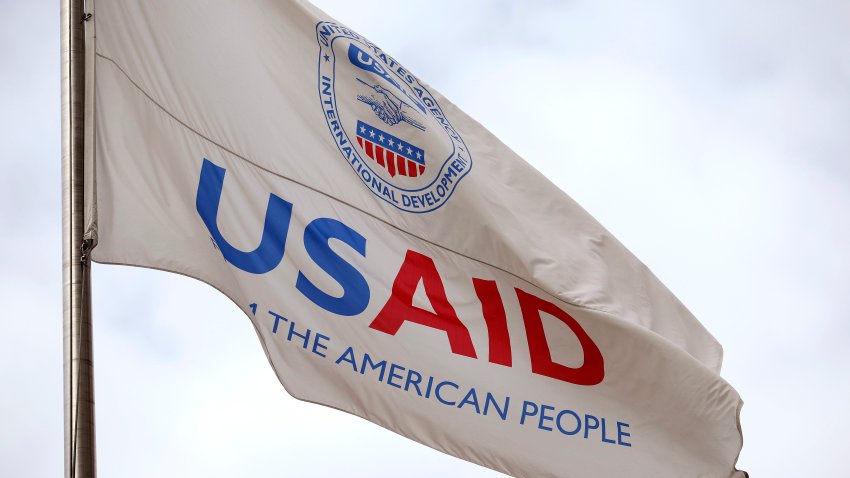 WASHINGTON, DC – FEBRUARY 03: A flag outside of the U.S. Agency for International Development (USAID) headquarters is seen on February 03, 2025 in Washington, DC. Elon Musk, tech billionaire and head of the Department of Government Efficiency (DOGE), saaid in a social media post that he and U.S. President Doanld Trump will shut down foreign assistance agency.  (Photo by Kevin Dietsch/Getty Images)