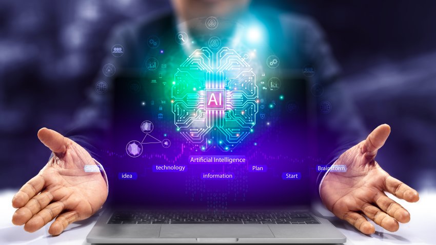 Internet technology and people’s networks use AI to help with work, AI Learning or artificial intelligence in business and modern technology, AI technology in everyday life.
