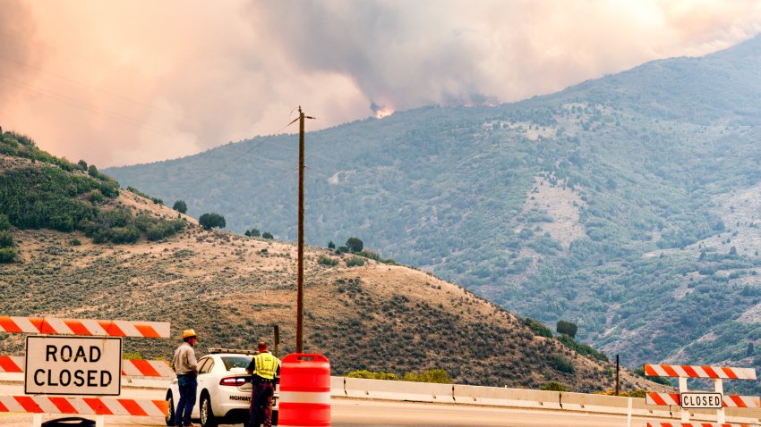 Utah state police blocking a road toward the coal hollow fire in 2018 in Utah
